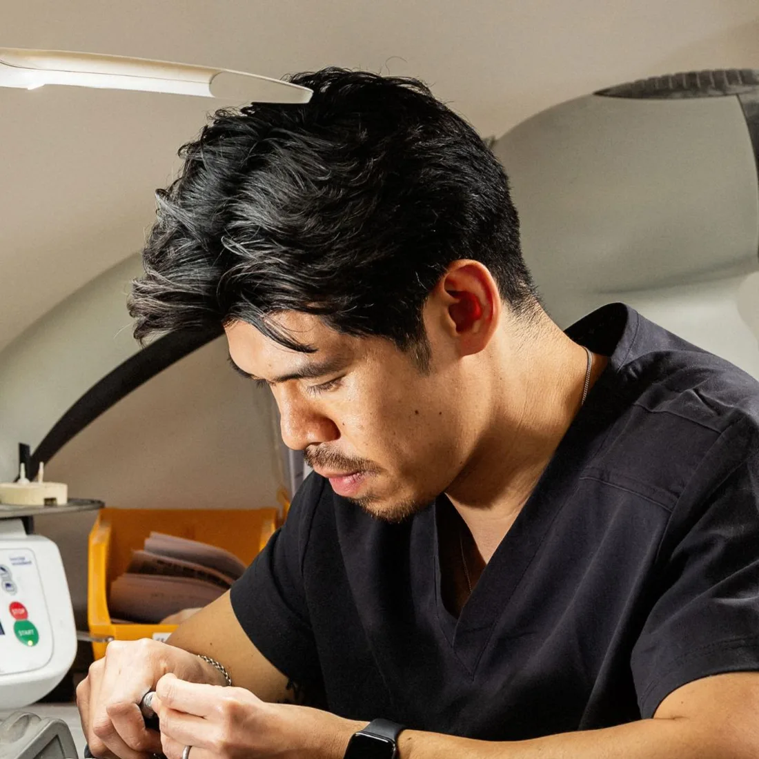A technician crafting a crown in the Queensway Dental Laboratory A technician crafting a crown in the Queensway Dental Laboratory